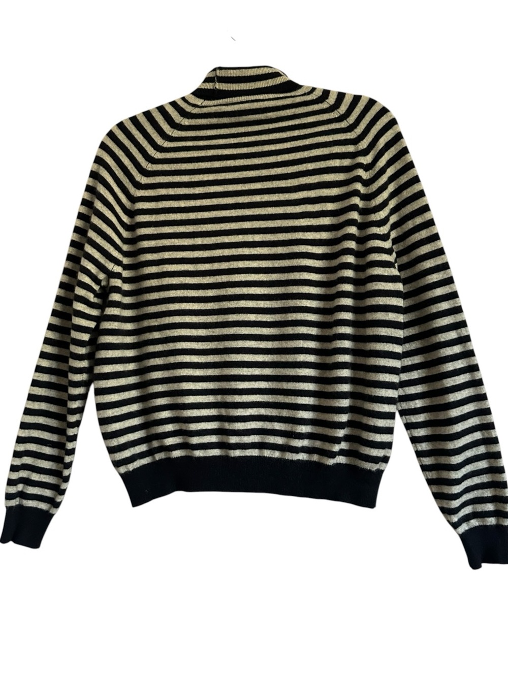 360 Cashmere Black Gray Stripe Turtleneck 100% Cashmere Sweater M - Picture 3 of 11